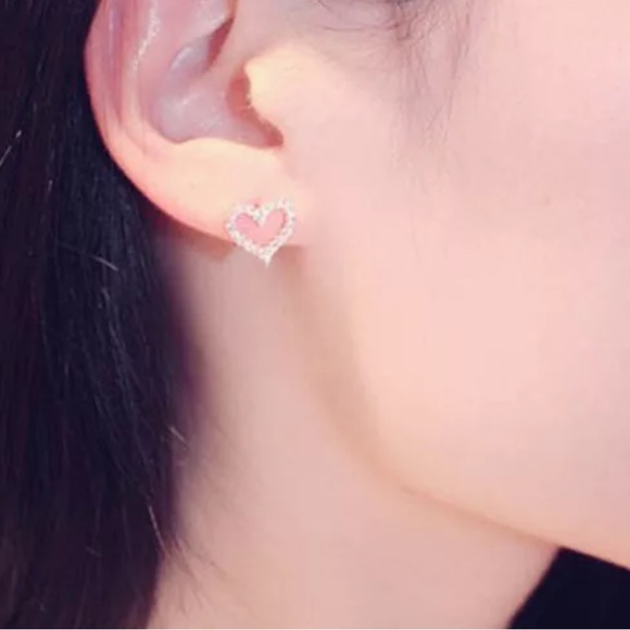 New heart Diamond CZ stud earrings sterling silver - Picture 4 of 7
